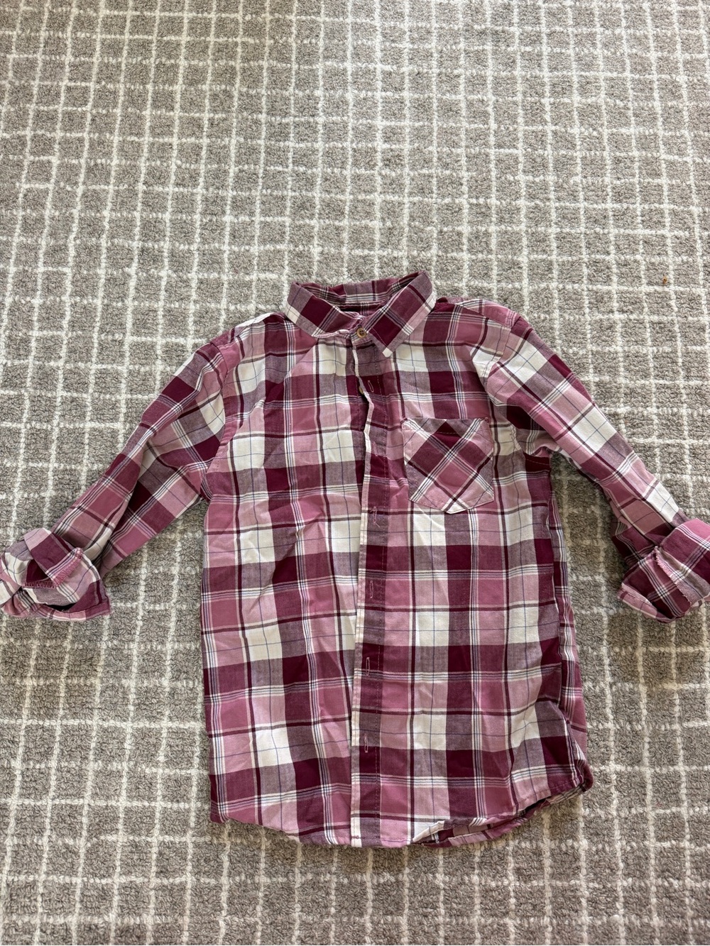Kids Burgundy Plaid Button-Down Shirt with Chest Pocket